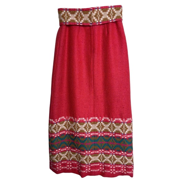 Madawaska Weavers Wool Skirt Geometric Waistband Slit Knee Length SZ M
